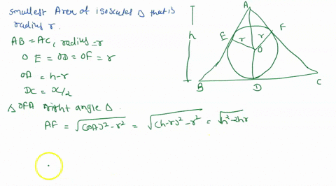 find-the-smallest-possible-area-of-an-isosceles-triangle-that-is-circumscribed-about-a-circle-of-radius-r-24783
