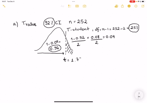 a-what-is-the-t-value-for-a-92-confidence-level-with-a-sample-size-of-252-b-what-is-the-t-value-and-cumulative-area-in-the-right-tail-for-a-confidence-level-of-97-sample-size-222-c-what-is-the-t-value