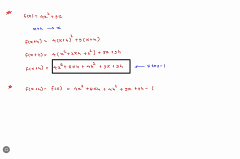 use-the-four-step-process-to-find-the-slope-of-the-tangent-line-to-the-graph-of-the-given-function-at-any-point-simplify-you-answers-completely-fx-4x2-9x-step-1-fx-h-step-2-fx-h-fx-fx-h-fx-s-47292