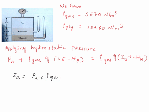 in-fig-p2i-pressure-gage-a-reads-15-kpa-gage-the-fluids-are-at-20c-determine-the-elevations-in-meters-of-the-liquid-levels-in-the-open-piezometer-tubes-b-and-c-2-m-air-l3-m-gasoline-glycerin-65033