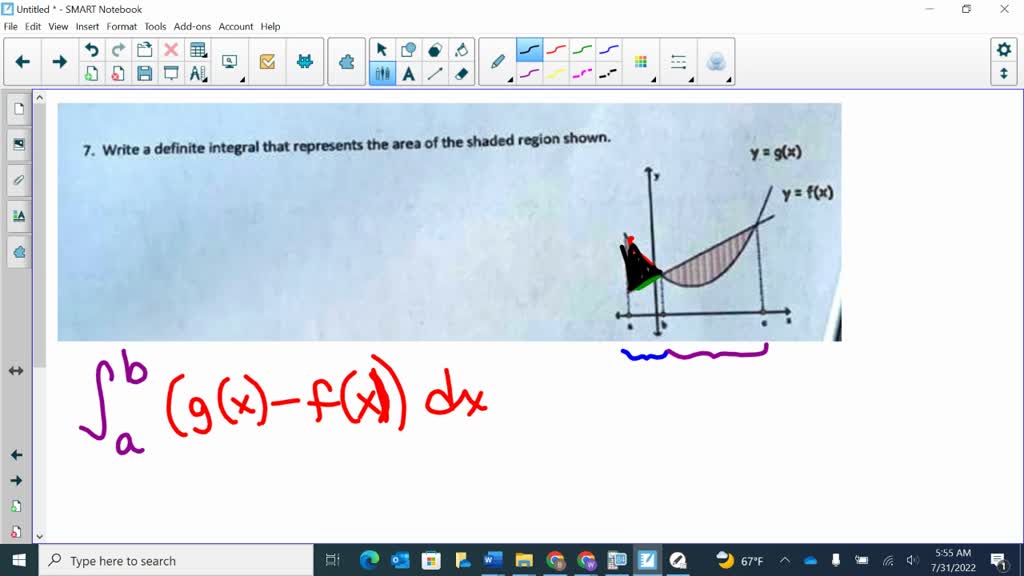 SOLVED: Write definite integral that represents the area of the shaded ...