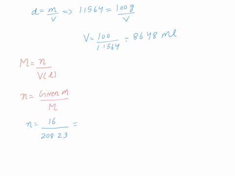 a-solution-of-barium-chloride-bacl2-in-water-is-1600-barium-chloride-by-mass-its-density-is-11564-g-cm3-at-20c-compute-its-molarity-mole-fraction-and-molality-at-this-temperaturemolarity-bac-29276
