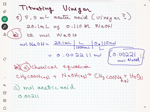 a-student-determined-that-55-ml-of-acetic-acid-is-neutralized-by-201-ml-of-0110-m-naoh-based-on-the-data-answer-the-following-questions-show-all-calculations-write-the-balanced-equation-for-01729