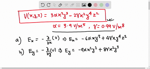 the-electric-potential-in-a-certain-region-is-given-by-the-equation-vxyz-3x2y3-2x2y4z2-where-the-potential-is-in-volts-when-the-positions-are-given-in-meters-the-constants-in-this-equation-a-13747