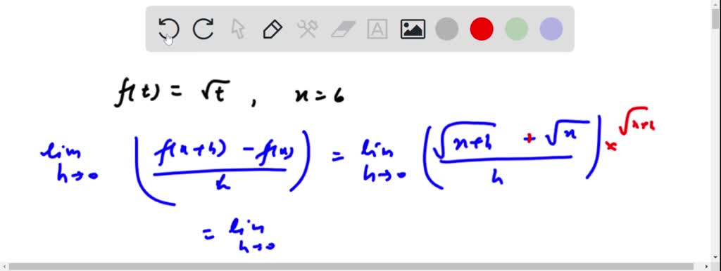 SOLVED: Evaluate the limit below for f(t) = Vt and â‚¬ 6 in two steps ...