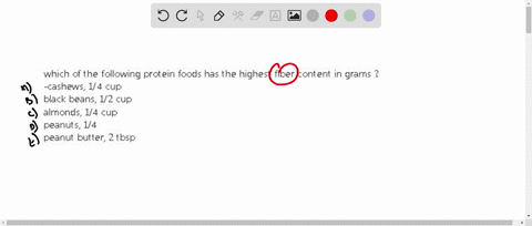which-of-the-following-protein-foods-has-the-highest-fiber-content-in-grams-cashews-14-cup-black-beans-12-cup-almonds-14-cup-peanuts-14-peanut-butter-2-tbsp-51693