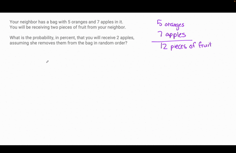 your-neighbor-has-a-bag-with-5-oranges-and-7-apples-in-it-you-will-be-receiving-two-pieces-of-fruit-from-your-neighbor-what-is-the-probability-in-percent-that-you-will-receive-2-apples-assum-48992