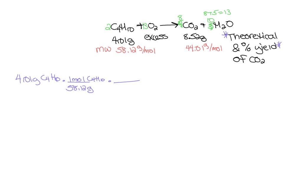 SOLVED: For the following reaction, 4.01 grams of butane (C4H10) are ...