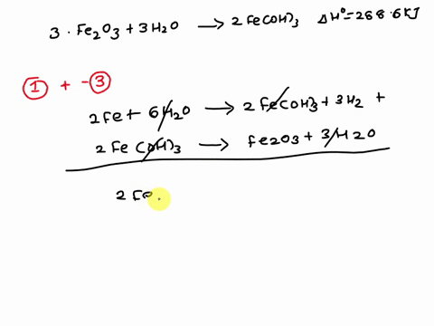use-hesss-law-to-determine-the-heat-of-reaction-for-the-process-2-fes-32-o2g-fe2o3s-i-2fes-6h2ol-2feoh3s-3h2g-h-3218-kj-ii-h2g-12o2g-h2ol-h-2858-kj-iii-fe2o3s-3h2ol-2feoh3s-h-2886-kj-2
