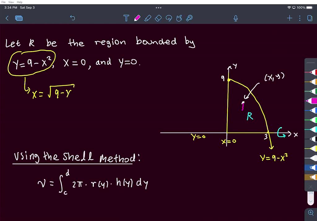 Solved Sketch The Enclosed Region And Use The Shell Method To Calculate The Volume Of Rotation About The X Axis Y 9 X2 X 0 Y 0