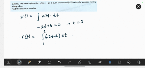 on-the-interval-15-is-given-for-particle-moving-58pts-the-velocity-function-vt-2t-6-along-line-find-the-distance-traveled-53977