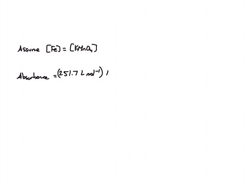 permagnate-ion-mno4-purple-in-color-assume-its-calibration-curve-is-known-and-given-below-if-kmno4-solution-has-transmittance-of-528-what-is-its-molarity-concentration-absorbance-2517-lomol-32166