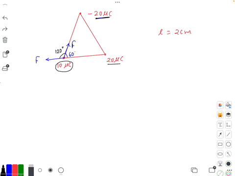 charges-of-10-c-20-c-and-20-c-are-placed-in-air-at-the-corners-of-an-equilateral-triangle-having-each-side-equal-to-2-cm-determine-the-force-on-charge-10-c-05344