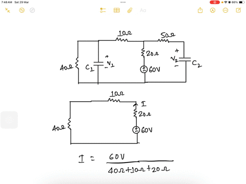 613-find-the-voltage-across-the-capacitors-in-the-circuit-of-fig-649-under-dc-conditions-10-9-50-9-20-2-40-q-c1-c2-60-v-26136