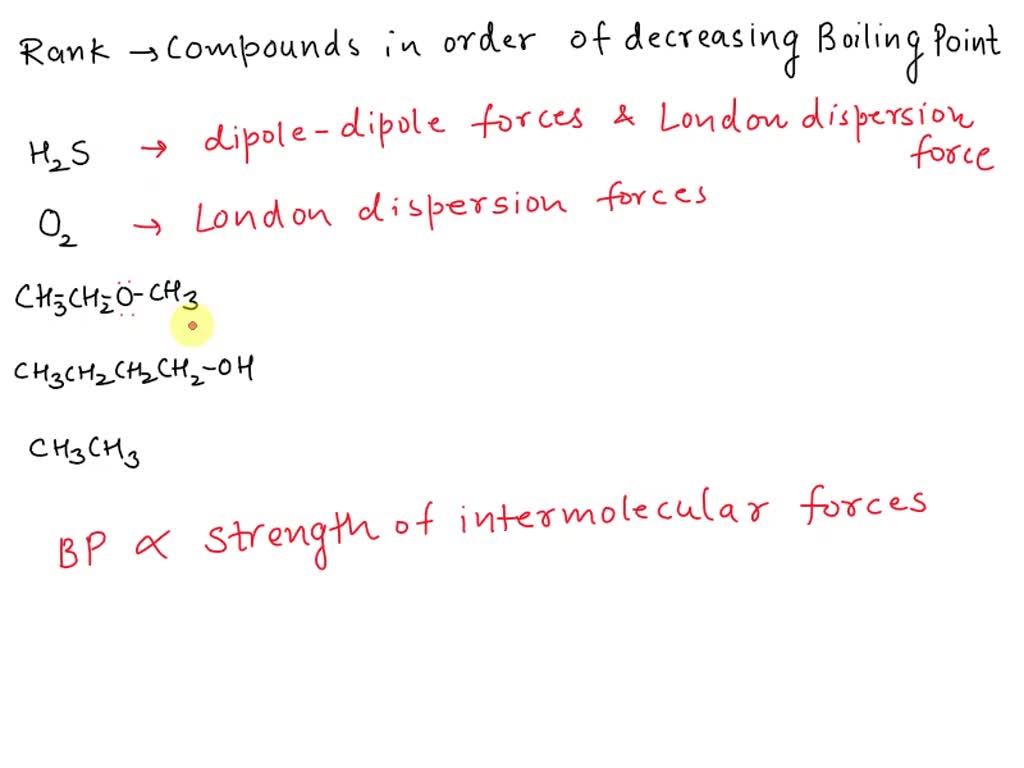 SOLVED: Rank the following compounds in order of decreasing boiling ...