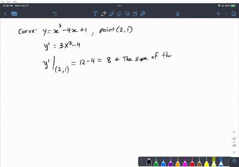 find-an-equation-for-the-line-perpendicular-to-the-tangent-line-to-the-curve-y-x3-4x-1-at-the-point-2-1-50555