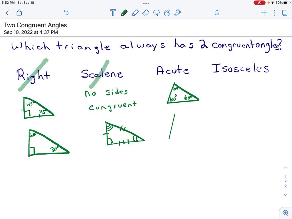 SOLVED A(n) triangle always has 2 congruent angles A. right B