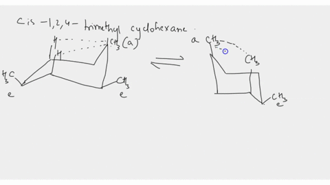 consider-the-molecule-124-trimethylcyclohexane-where-the-methyl-groups-are-all-cis-the-less-stable-conformation-has-an-energy-of-approximately-268-kjmol-draw-the-two-chair-conformations-of-t-77986