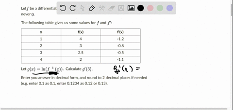 letf-be-a-differentiable-one-to-one-function-with-domain-r-assume-f-is-never-0-the-following-table-gives-us-some-values-for-f-and-f-fx-fx-12-1-4-2-3-08-3-25-05-2-11-let-ge-inf-2-calculate-9-05056