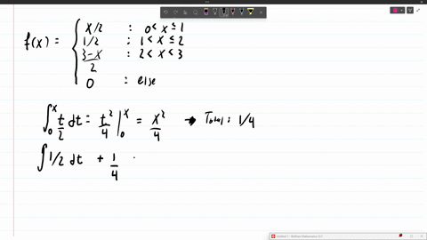 2-find-the-distribution-function-of-the-random-variable-x-whose-probability-density-is-given-by-x-2-1-2-3-x-0x1-1x2-2x3-2-0-elsewhere-94802