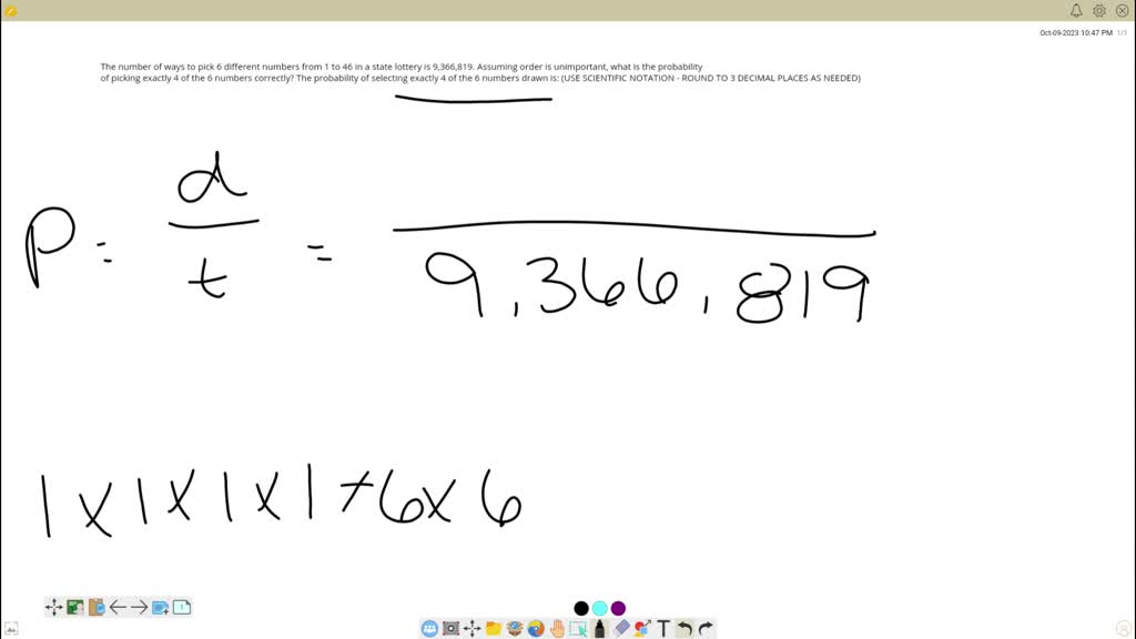 SOLVED: The number of ways to pick 6 different numbers from 1 to 46 in ...