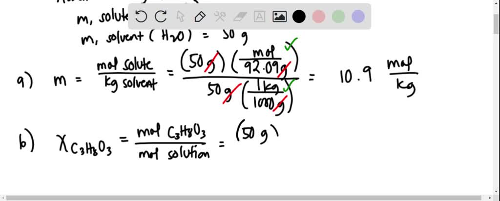 SOLVED: A solution containing equal masses of glycerol (C3H8O3) and ...