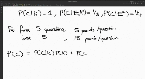 multiple-choice-exam-has-4-choices-for-each-question-you-have-studied-enough-that-the-probability-that-you-know-the-answer-to-each-question-is-05-and-that-the-probability-otherwise-that-you-will-be-ab