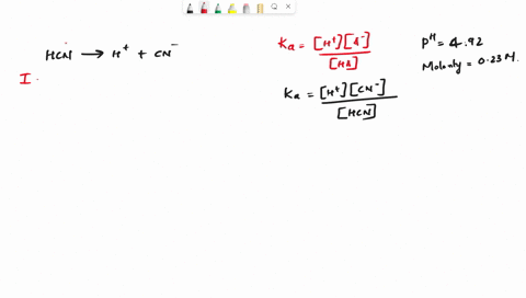 the-ph-of-a-023-m-solution-of-hydrocyanic-acid-hcn-is-measured-to-be-492_-calculate-the-acid-dissociation-constant-ka-of-hydrocyanic-acid-round-your-answer-to-2-significant-digits-k-0-x-6-2-23015
