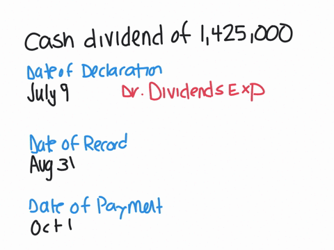 the-declaration-record-and-payment-dates-in-connection-with-a-cash-dividend-of-1425000-on-a-corporations-common-stock-are-july-9-august-31-and-october-1-journalize-the-entries-required-on-ea-18182