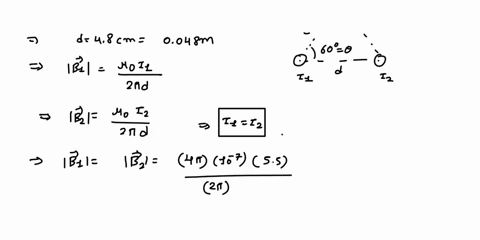50-part-a-if-both-wires-are-carrying-current-of-55-awhat-is-the-magnitude-of-the-magnetic-field-in-tesla-at-point-p-50-part-b-if-the-current-from-the-first-wire-is-55-a-and-the-current-from-78013