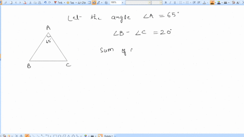 one-angle-of-a-triangle-is-65-degrees-find-the-remaining-two-angles-if-their-difference-is-20-degrees-68599