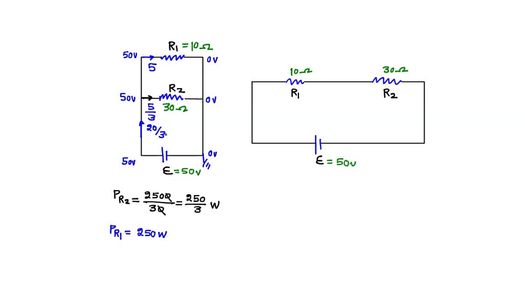 SOLVED: You have R1 = 10 Î© and R2 = 30 Î© in a circuit with an Îµ = 50 ...