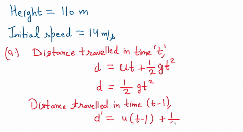 a-rock-is-dropped-from-a-height-of-110-meters-above-the-ground-one-second-later-a-ball-is-thrown-vertically-downward-from-the-same-height-with-an-initial-speed-of-14-ms-a-at-what-time-after-99627