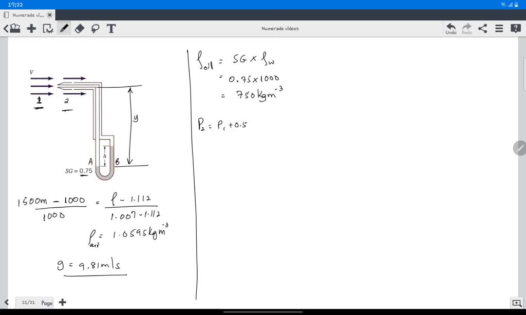 SOLVED The manometer is connected to a Pitotstatic tube, as shown in