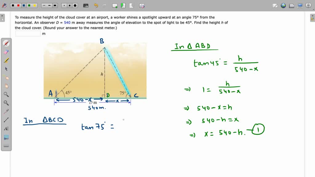 SOLVED: To measure the height of the cloud cover at an airport, a ...