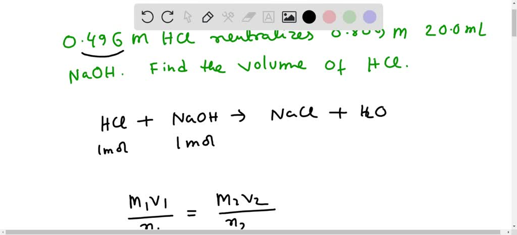 SOLVED: What volume of 0.596 M HCl is required to neutralize 30.0 ml of ...