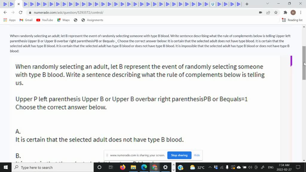 SOLVED: When Randomly Selecting An Adult; Let B Represent The Event Of ...