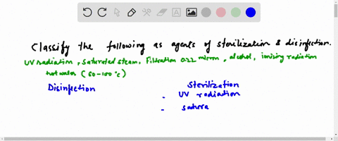 5-classify-the-following-agents-as-agent-used-for-sterilization-or-disinfection-fill-out-the-table-below-using-the-following-agents-uv-radiation-saturated-steam-filtration-022m-alcohol-ionizing-radiat