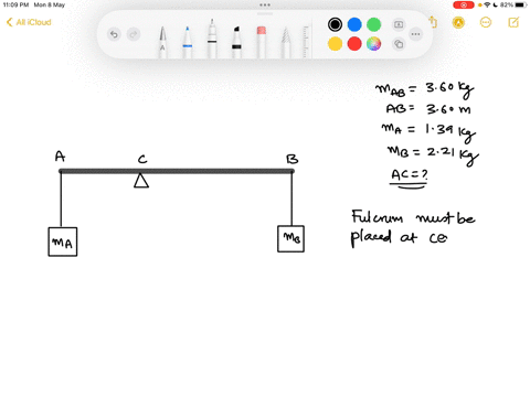 the-diagram-given-below-shows-two-masses-m_a139kg-and-m_b221kg-gravity-is-98ms2-that-are-attached-by-means-of-light-strings-to-the-endpoints-a-and-b-of-a-uniform-rigid-rod-ab-if-the-rod-has-mass-36kg-