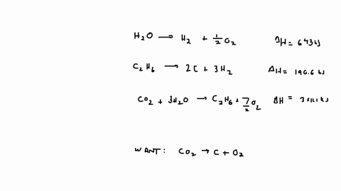 find-the-h-for-the-reaction-below-given-the-following-reactions-and-subsequent-h-values-co2g-cs-o2g-h2ol-h2g-12-o2g-h-643-kj-c2h6g-2-cs-3-h-2g-h-1906-kj-2-co2g-3-h2ol-c2h6g-72-o2g-h-35111-kj