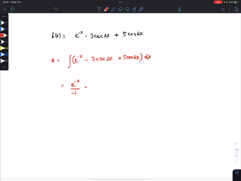 find-the-most-general-antiderivative-fx-e-x-3csc2x-5cos4x-56393