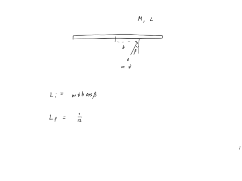 a-thin-bar-of-total-length-2l-and-mass-m-is-in-space-rotating-with-respect-to-its-center-of-mass-with-angular-speed-o-clockwise-a-particle-of-mass-m-traveling-with-speed-vo-collides-with-the-56377