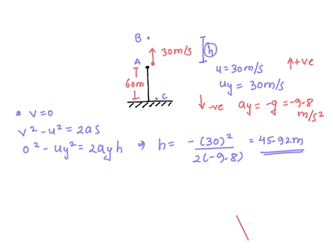 a-ball-is-thrown-vertically-up-with-velocity-of-30-ms-at-the-edge-of-a-60-m-cliff-calculate-the-height-h-to-which-the-ball-rises-and-the-total-time-t-after-the-release-for-the-ball-to-reach-45892