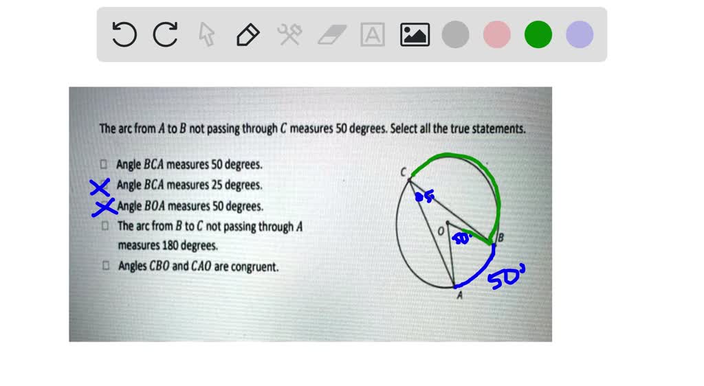 SOLVED: The Arc From A To B Not Passing Through € Measures 50 Degrees ...