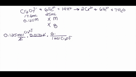 23-the-iron-present-in-a-sample-of-iron-ore-is-converted-to-fe2-and-titrated-with-dichromate-ion-0207-6-fe2-14-ht-2-cr3-6-fe3t7hzo-if-176-ml-of-0-125-m-dichromate-ion-is-required-to-titrate-40139