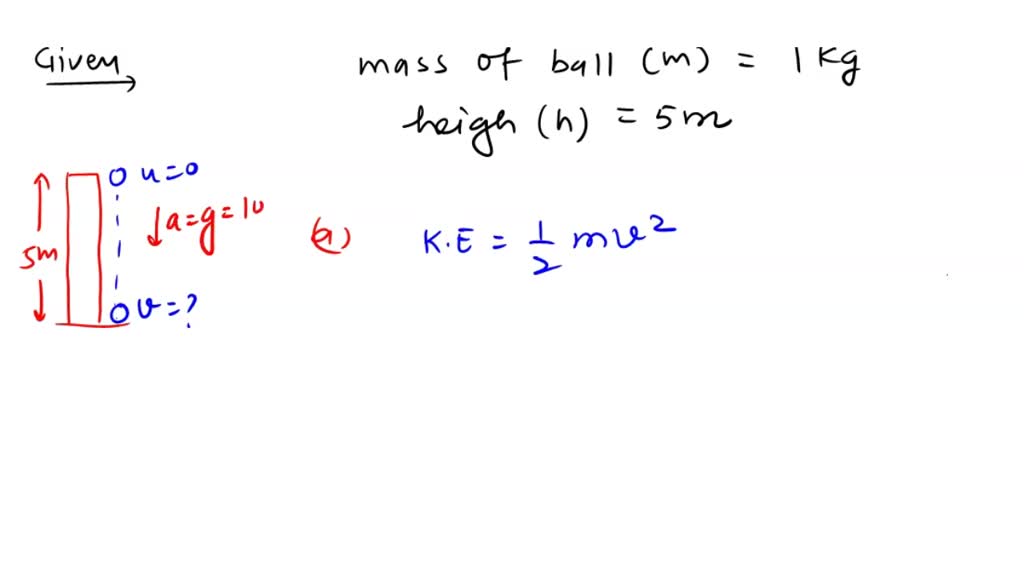 SOLVED A ball of mass 1 kg is dropped from a height of 5m. (a) Find