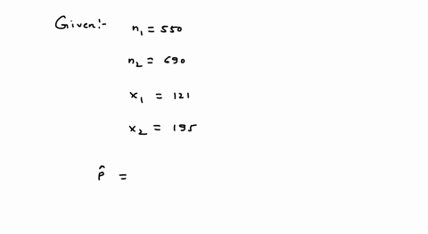 find-the-weighted-estimate-p-to-test-the-claim-that-p1-p2-use-010-the-sample-statistics-listed-below-are-from-independent-samples-sample-statistics-n1-550-x1-121-and-n2-690-x2-195-24452