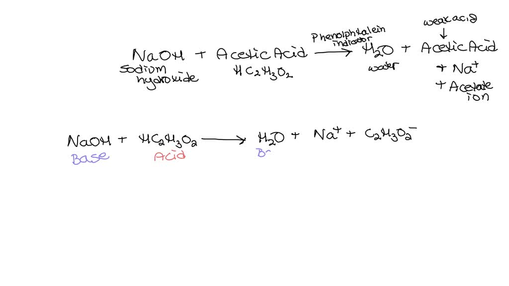 SOLVED Describe sodium hydroxide, acetic acid, phenolphthalein indicator, write formula, name