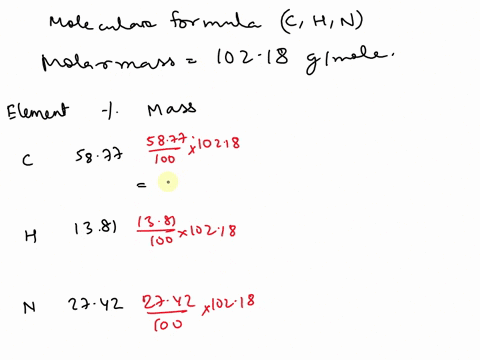 compound-x-has-molar-mass-of-10218-gmol-and-the-following-composition-element-mass-cp-carbon-5877-hydrogen-13819-nitrogen-27a296-wrlte-the-molecular-formula-0-1-49903