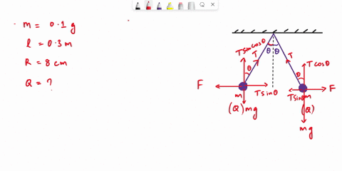 Two identical 0100 insulating balls with equal charges hang...